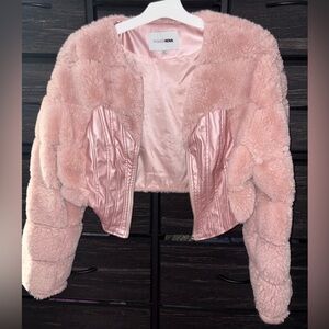 Pink fuzzy cropped coat